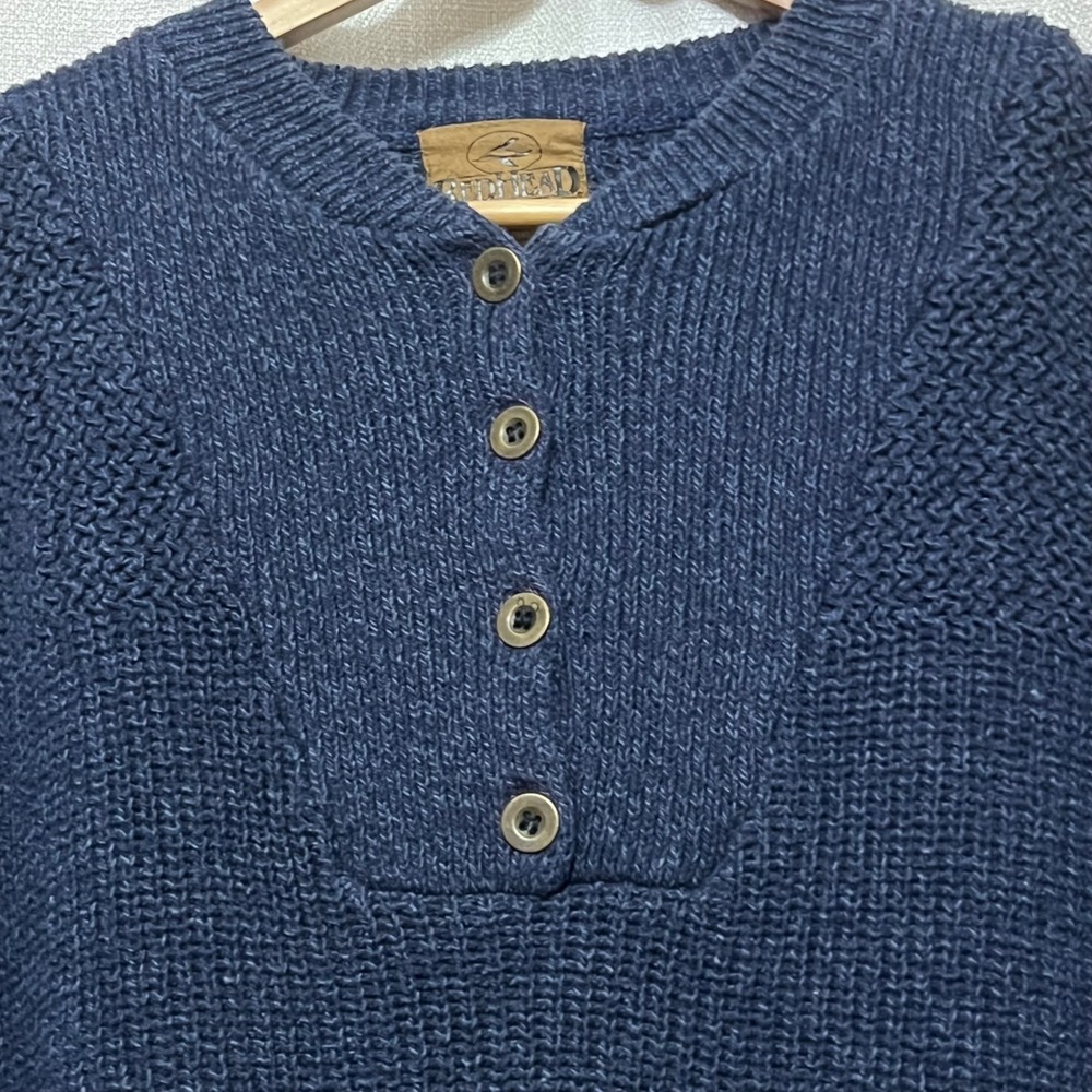 Red Head Men's Blue Knit Cotton Henley Fisherman Sweater Sz L Vintage Y2K Casual - Picture 2 of 12